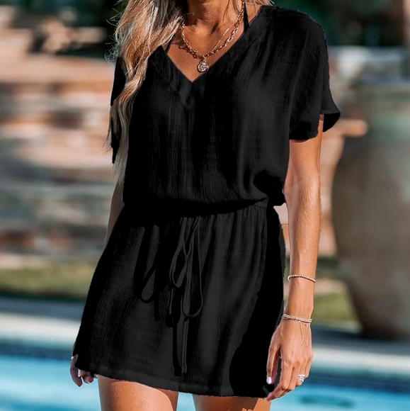 Cupshe Other - Nwt Cupshe Black V-Neck Tie Waist Women's Swim Cover-Up Size Medium
